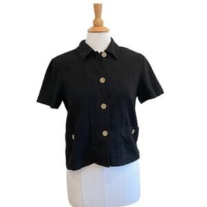 Vintage Coldwater Creek Black Linen Blend Short Sleeve Jacket, Blazer, Size S